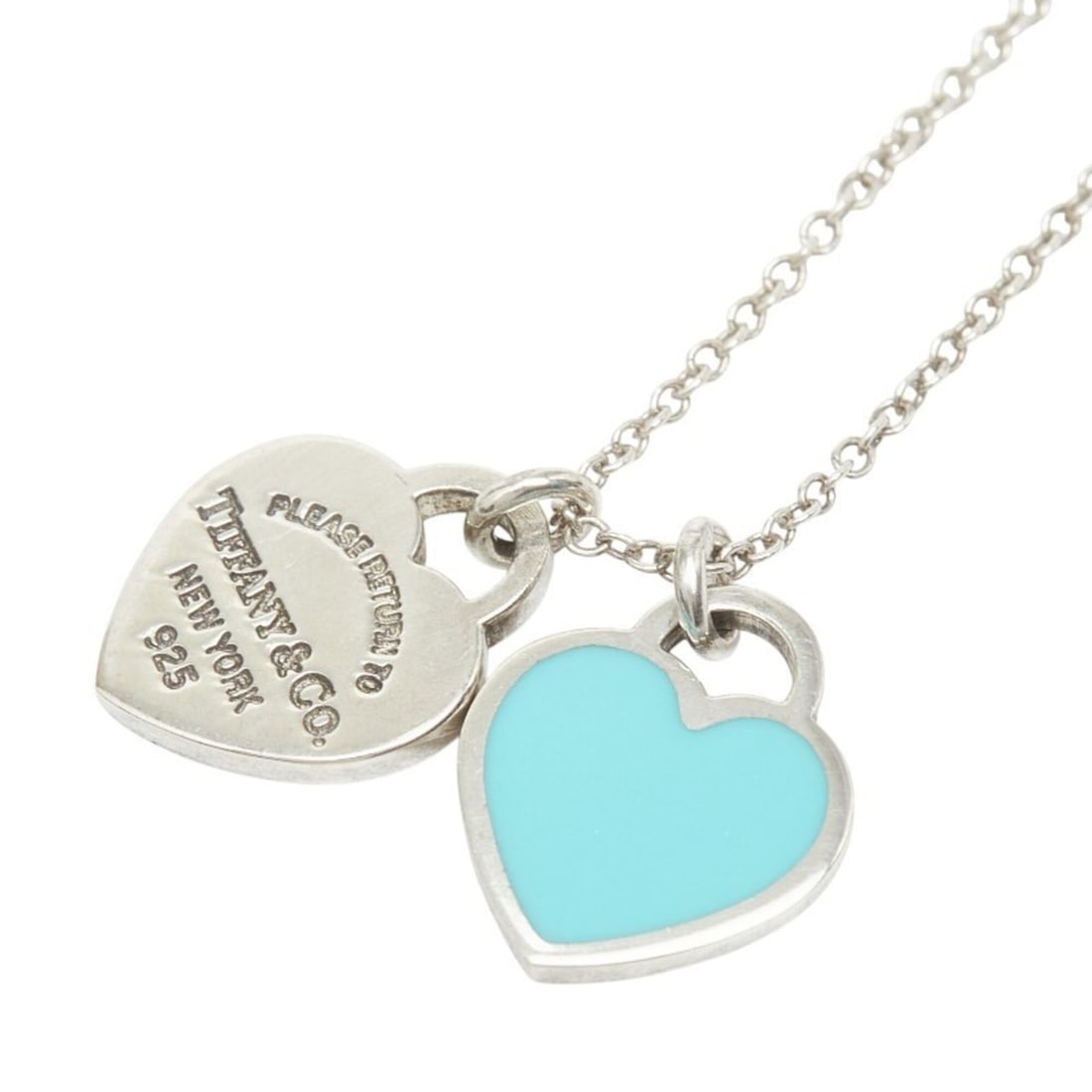 Tiffany & Co. Return to Double Heart Tag Chain Pendant Necklace, Blue, SV925 Silver, Women's.: --- Catalog ---Category: SizePendant Size: 11.9mm x 9.9mm / 0.46'' x 0.38''Neck Circumference: 47 cm / 18.5''Category: DesignColor: BlueGender: WomenMaterial: Silver 925Necklace Type: NecklaceCategory