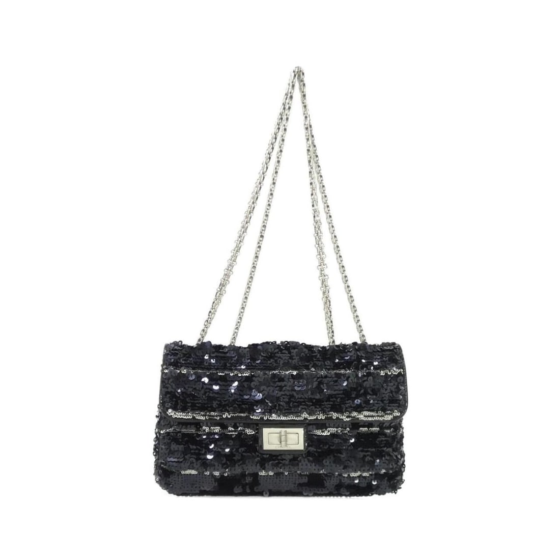 Chanel 66863 Shoulder Bag: --- Catalog ---Category: SizeSize (HxWxD): 16cm x 25cm x 6cm / 6.29'' x 9.84'' x 2.36''Category: DesignType: Shoulder bagColor: BlackGender: WomenMaterial: Spangles Hardware Color: SilverCategory: Gen