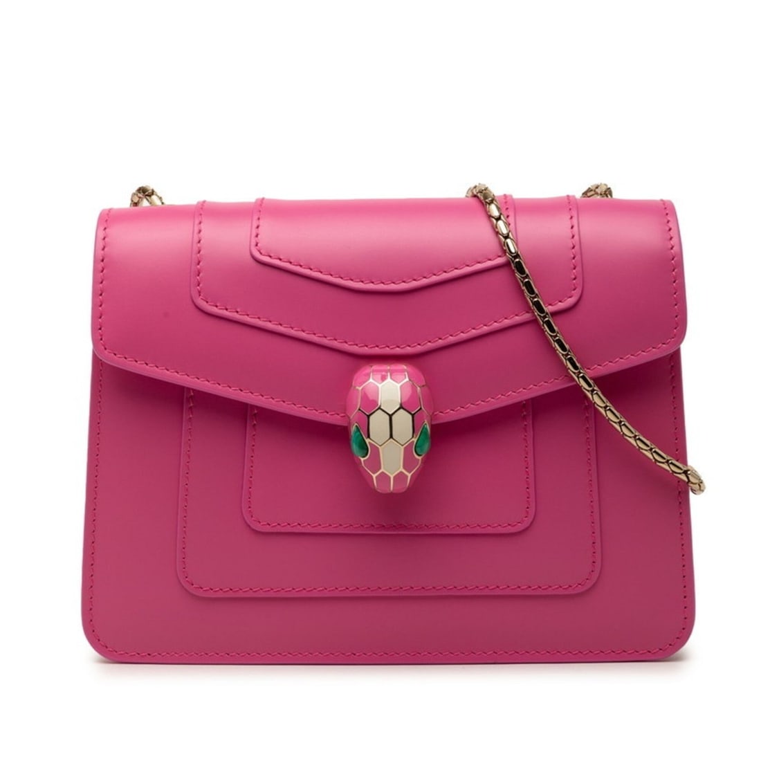 Bulgari Serpenti Forever Chain Shoulder Bag, Pink Leather, Women's BVLGARI: --- Catalog ---Category: SizeSize (HxWxD): 15cm x 20cm x 4cm / 5.9'' x 7.87'' x 1.57''Category: DesignType: Shoulder bagColor: PinkGender: WomenMaterial: Leather Category: GeneralBrand: Bvlgari--- Ite