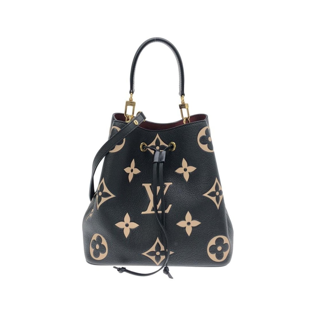 Louis Vuitton Bicolor Monogram Empreinte Neo Noe MM M45497 Shoulder Bag: --- Catalog ---Category: SizeSize (HxWxD): 25.5cm x 26cm x 17cm / 10.03'' x 10.23'' x 6.69''Category: DesignType: Pouch, Shoulder bagColor: Beige, BlackGender: Men,WomenMaterial: Leather Leather/Fur
