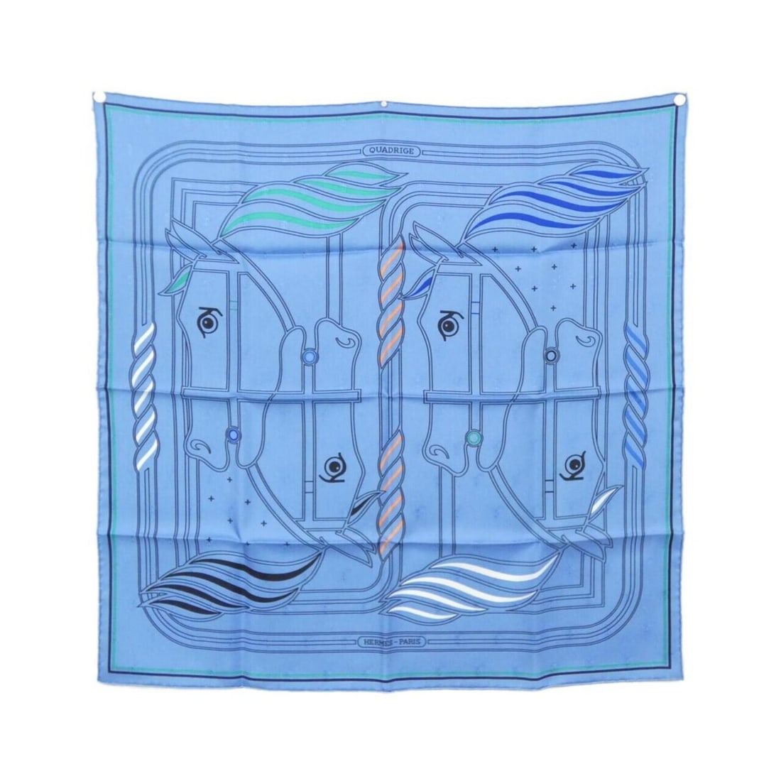 Hermes Hermès Carre Scarf Muffler: --- Catalog ---Category: SizeSize (LxW): 70cm x 70cm / 27.55'' x 27.55''Category: DesignType: ScarfColor: Black, Blue, GreenGender: WomenMaterial: Silk Category: GeneralBrand: Hermes--- Item List