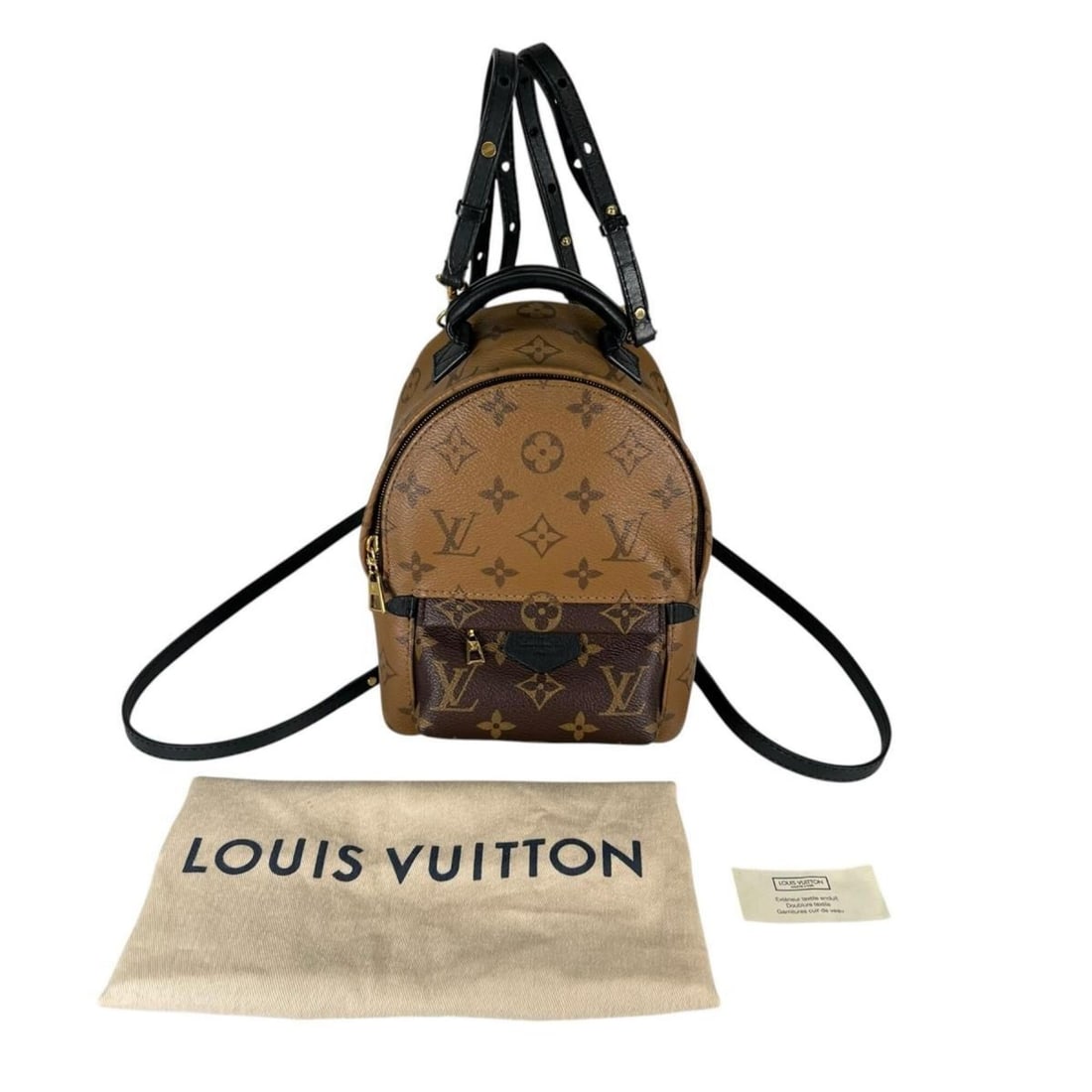 Louis Vuitton MINI Monogram Reverse Palm Springs Leather Backpack (M44872, Brown): --- Catalog ---Category: SizeSize (HxWxD): 22cm x 16cm x 11cm / 8.66'' x 6.29'' x 4.33''Category: DesignType: BackpackColor: BrownGender: WomenMaterial: Leather Category: GeneralMPN: M44872Brand: Loui