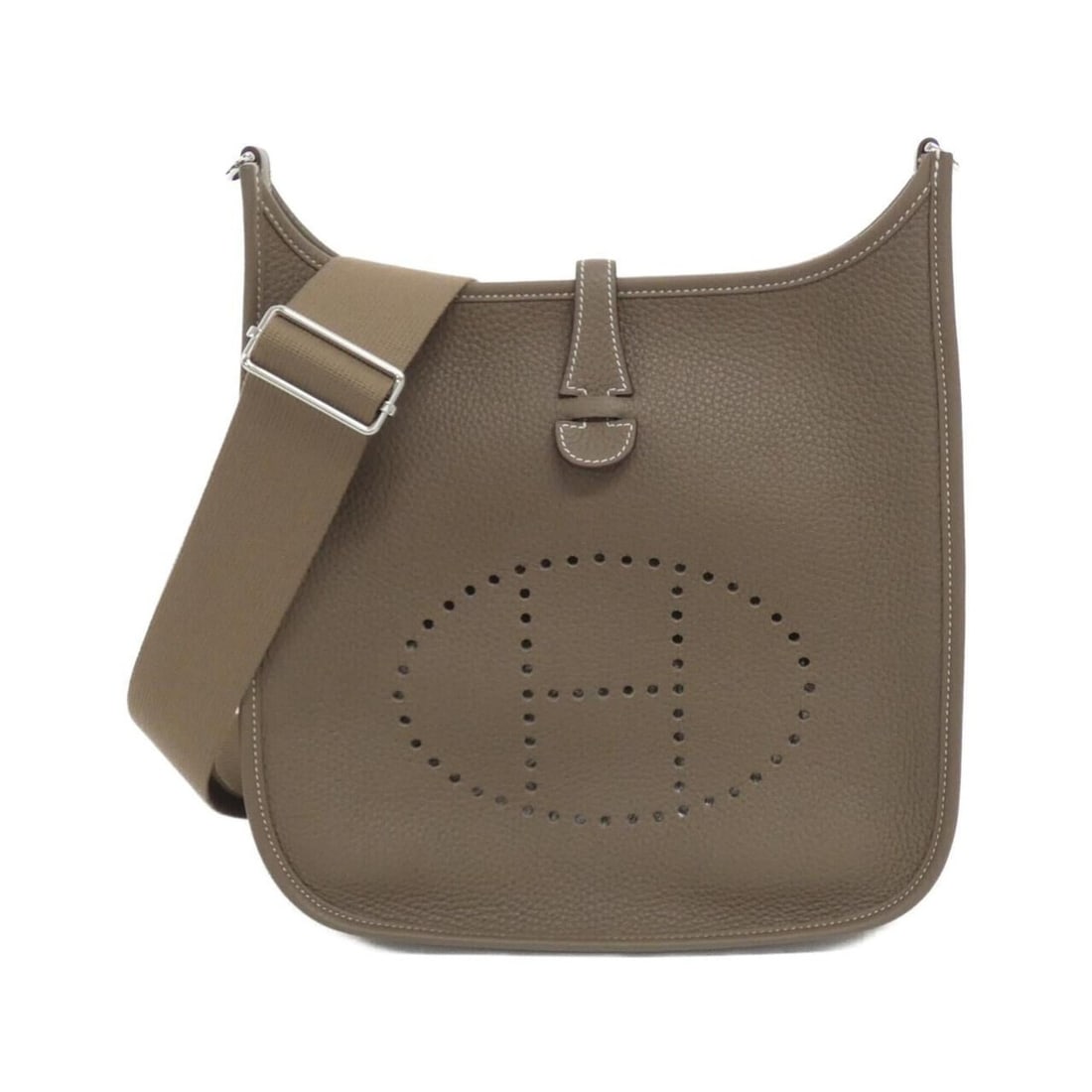 Hermes Evelyne 3 PM 056277CK Shoulder Bag: --- Catalog ---Category: SizeSize (HxWxD): 29cm x 28cm x 8cm / 11.41'' x 11.02'' x 3.14''Category: DesignType: Shoulder bagColor: Beige, Etoupe grayGender: WomenMaterial: Taurillon clemence leather Ca