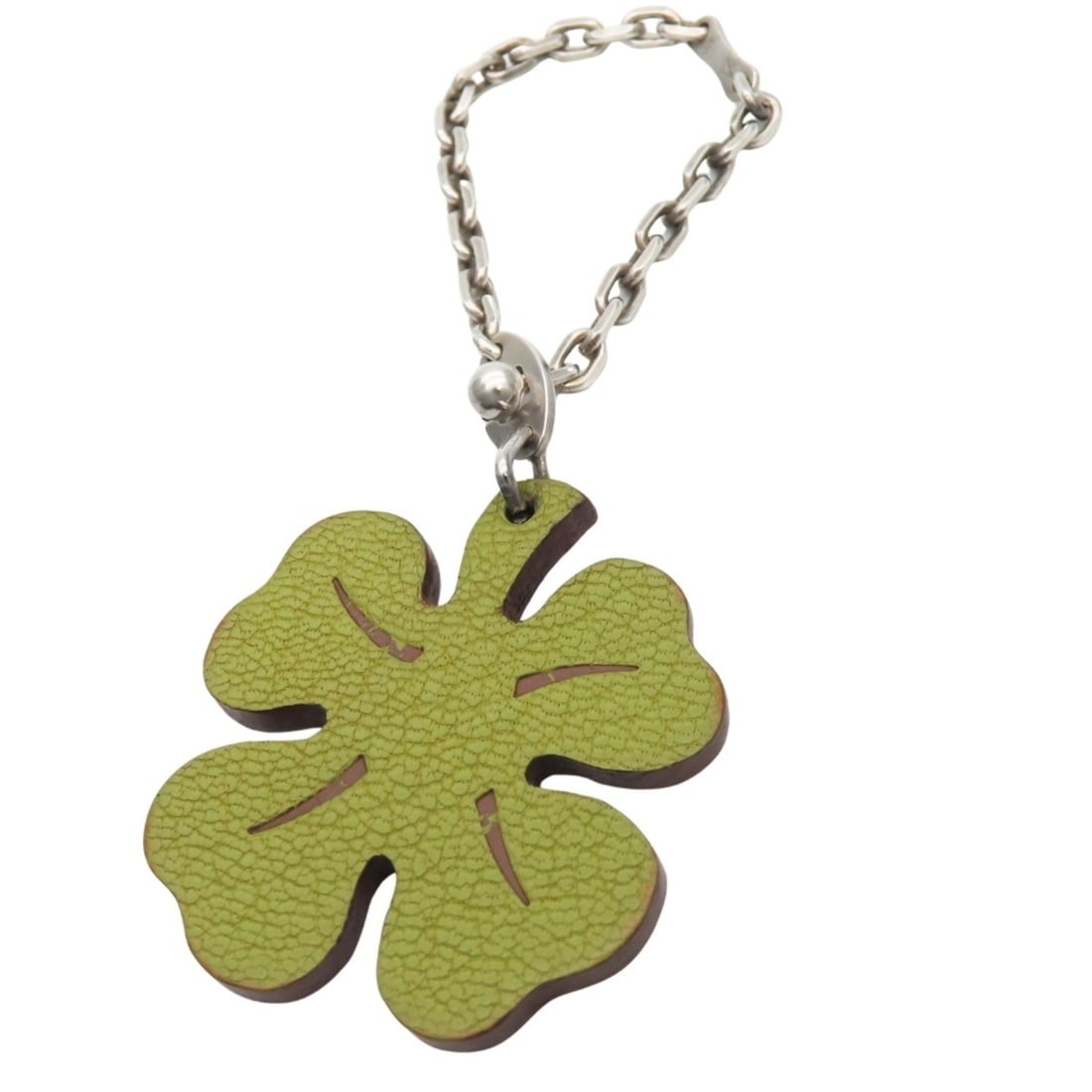 Hermes Bag Charm Clover Leather SV925 Green Orange Keychain Women's HERMES: --- Catalog ---Category: SizeSize (HxWxD): 4.2cm x 4cm / 1.65'' x 1.57''Chain/Strap Length: 18cm / 7.08''Category: DesignType: KeyringColor: Green, Orange, SilverGender: WomenMaterial: Leather, Silver