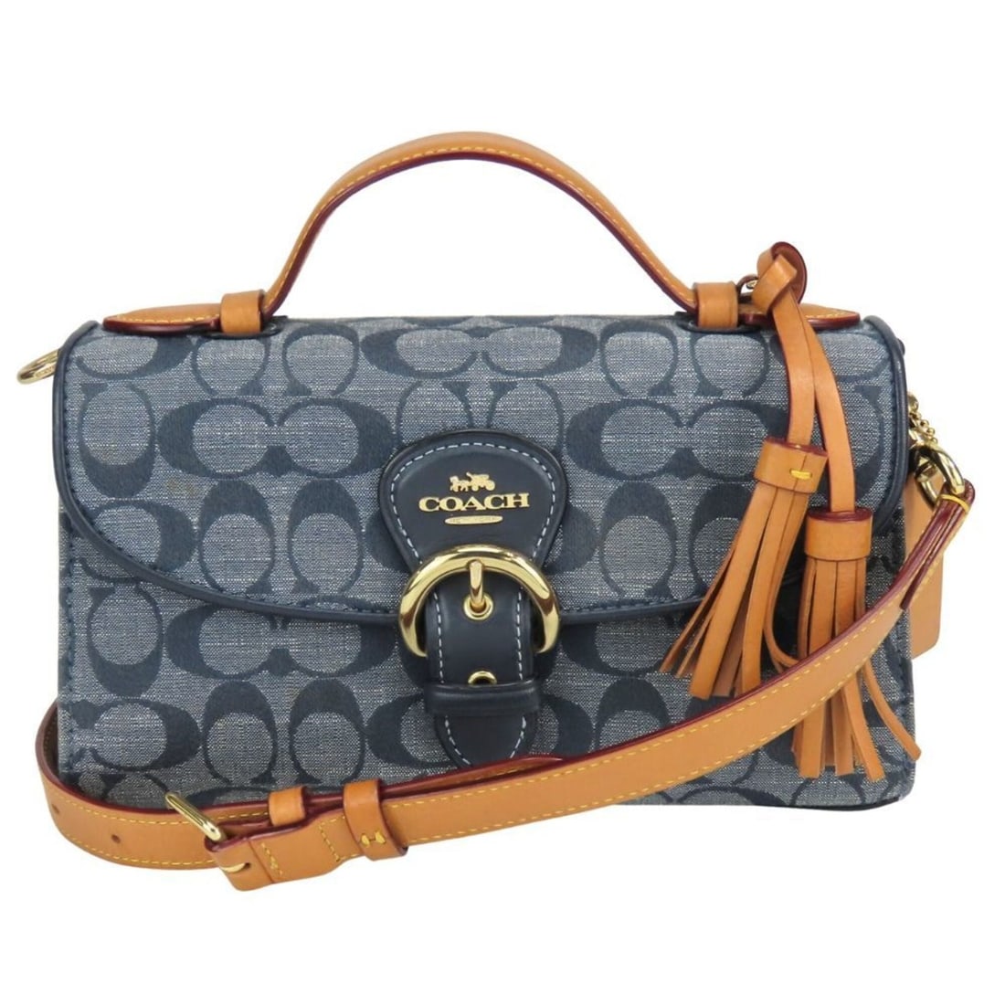 Coach Signature Handbag C8513 Fringe Canvas Leather Navy Brown 2-Way Shoulder Bag for Women COACH (1 of 20)