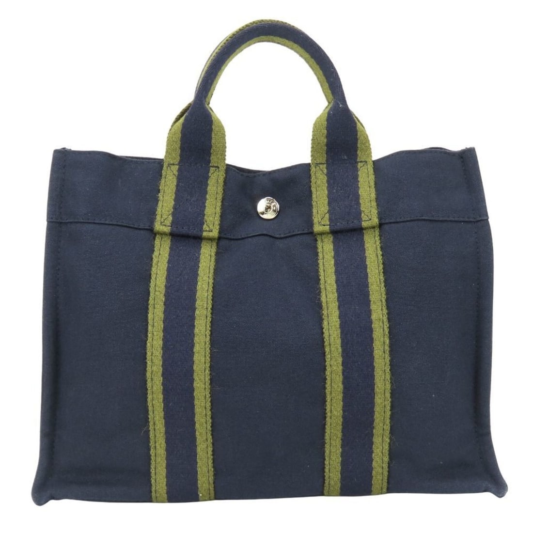 Hermes Fourre-Tout PM Canvas Tote Bag, Navy Olive, Women's: --- Catalog ---Category: SizeSize (HxWxD): 23cm x 30cm x 8cm / 9.05'' x 11.81'' x 3.14''Category: DesignType: Tote bagColor: Navy, OliveGender: WomenMaterial: Canvas Category: GeneralBrand: HermesCoun