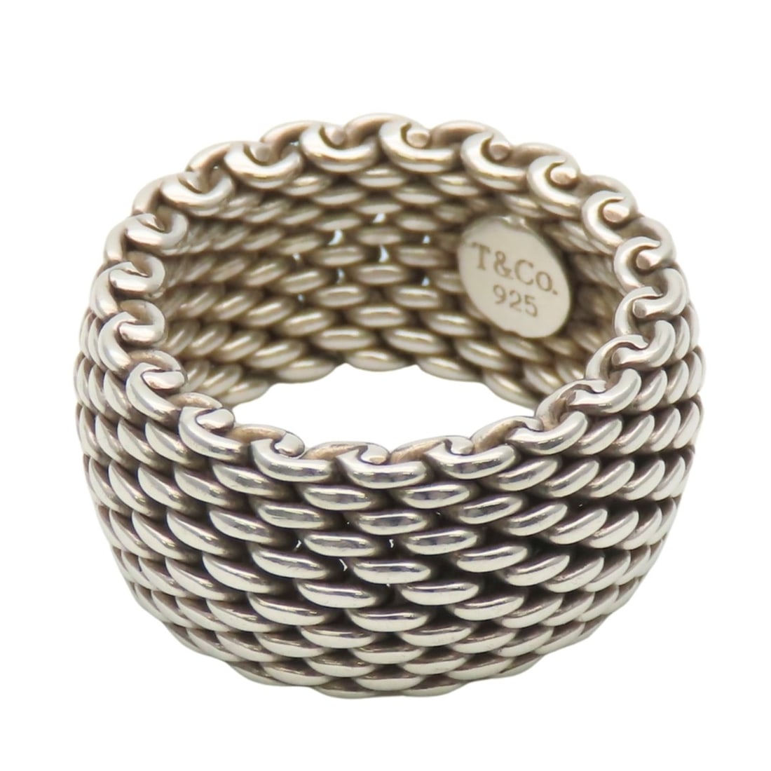 Tiffany & Co. Somerset Sterling Silver 925 Ring, Approx. 9.1g, Mesh Design, Women's.: --- Catalog ---Category: SizeJP Size: 12.5US Size: 6.5Category: DesignType: Band ringColor: SilverGender: WomenMaterial: Silver 925Category: GeneralBrand: Tiffany--- Item List ---Section: ConditionRan