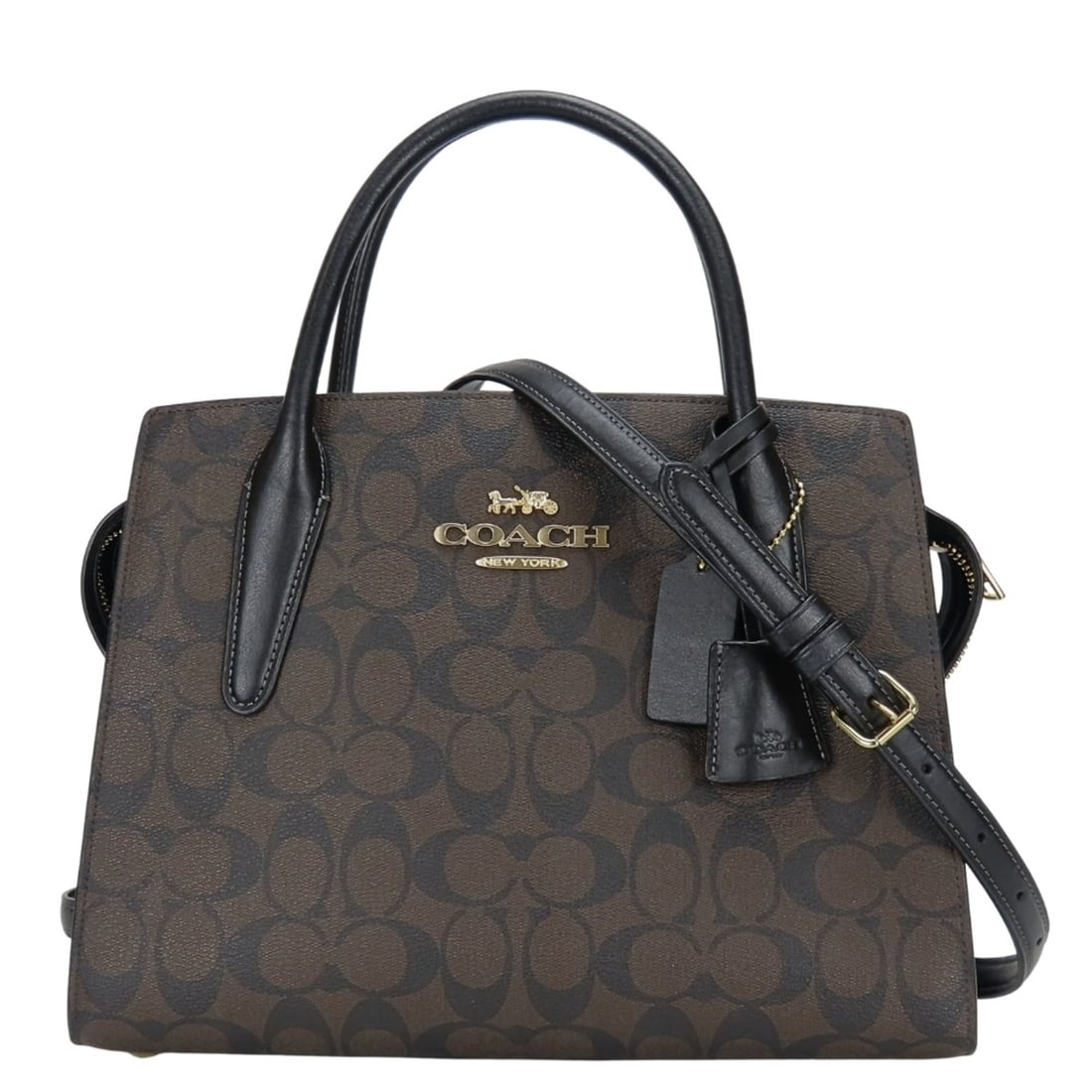 Coach Signature Leather Handbag, Brown & Black, Gold Hardware, Shoulder Bag, Women's COACH (1 of 20)
