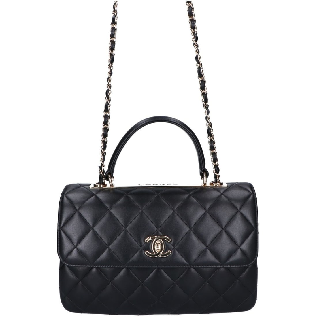 CHANEL A69923 (Serial Number 30s) Black Lambskin Trendy CC Top Handle Chain Shoulder Bag - Women's: --- Catalog ---Category: SizeSize (HxWxD): 20cm x 30cm x 10cm / 7.87'' x 11.81'' x 3.93''Category: DesignType: Shoulder bagColor: BlackGender: WomenMaterial: Leather Leather/Fur Type: LambskinCategory