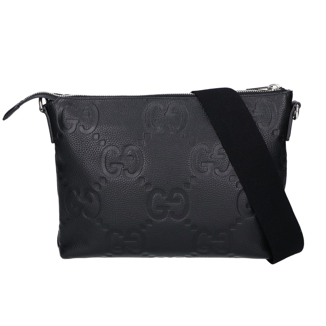 GUCCI 696009 Jumbo GG Embossed Leather Shoulder Bag, Black, Men's (1 of 20)