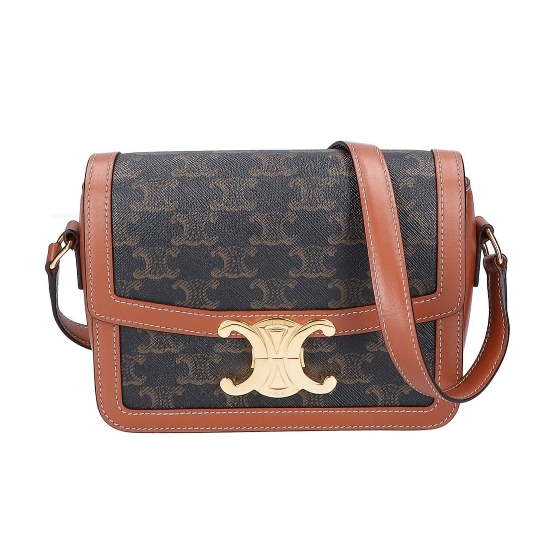 CELINE Celine Teen Triomphe Canvas & Calfskin Shoulder Bag - Brown Women's (1 of 20)