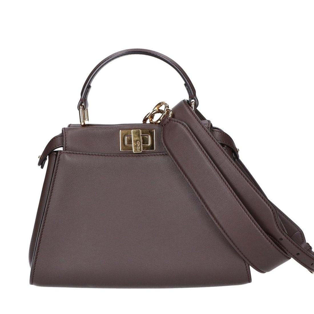 FENDI 8BN244 Brown Peekaboo Mini Shoulder Bag - Women's: --- Catalog ---Category: SizeSize (HxWxD): 17.5cm x 23.5cm x 12cm / 6.88'' x 9.25'' x 4.72''Category: DesignType: Shoulder bagColor: BrownGender: WomenMaterial: Leather Leather/Fur Type: CalfskinCateg