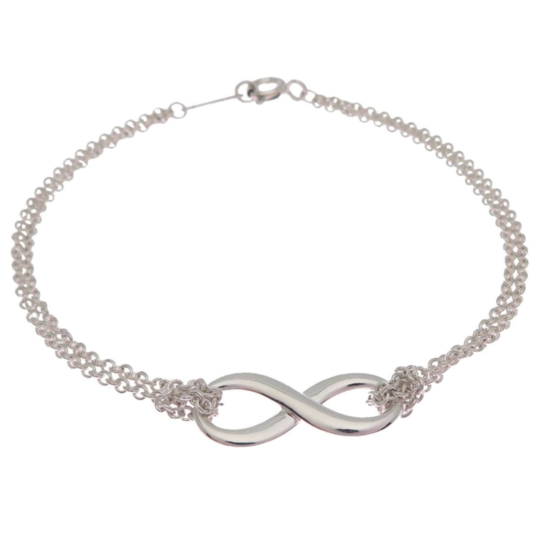 Tiffany & Co. Infinity Double Chain Women's Bracelet, Sterling Silver 925: --- Catalog ---Category: SizeLength: 17.5cm / 6.88''Category: DesignType: Charm braceletGender: WomenMaterial: Silver 925Category: GeneralBrand: Tiffany--- Item List ---Section: ConditionRanking: Rank