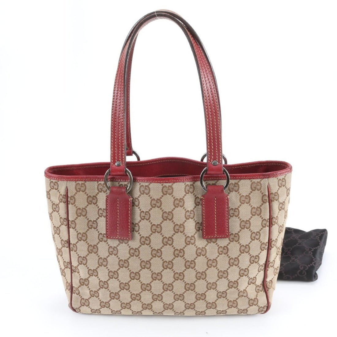 Gucci GG Canvas 113019 Leather Tote Bag, Handbag, Shoulder Women's: --- Catalog ---Category: SizeSize (HxWxD): 23cm x 29cm x 10cm / 9.05'' x 11.41'' x 3.93''Category: DesignType: Handbag, Tote bagColor: Brown, Red colorGender: WomenMaterial: Leather , Canvas Category: