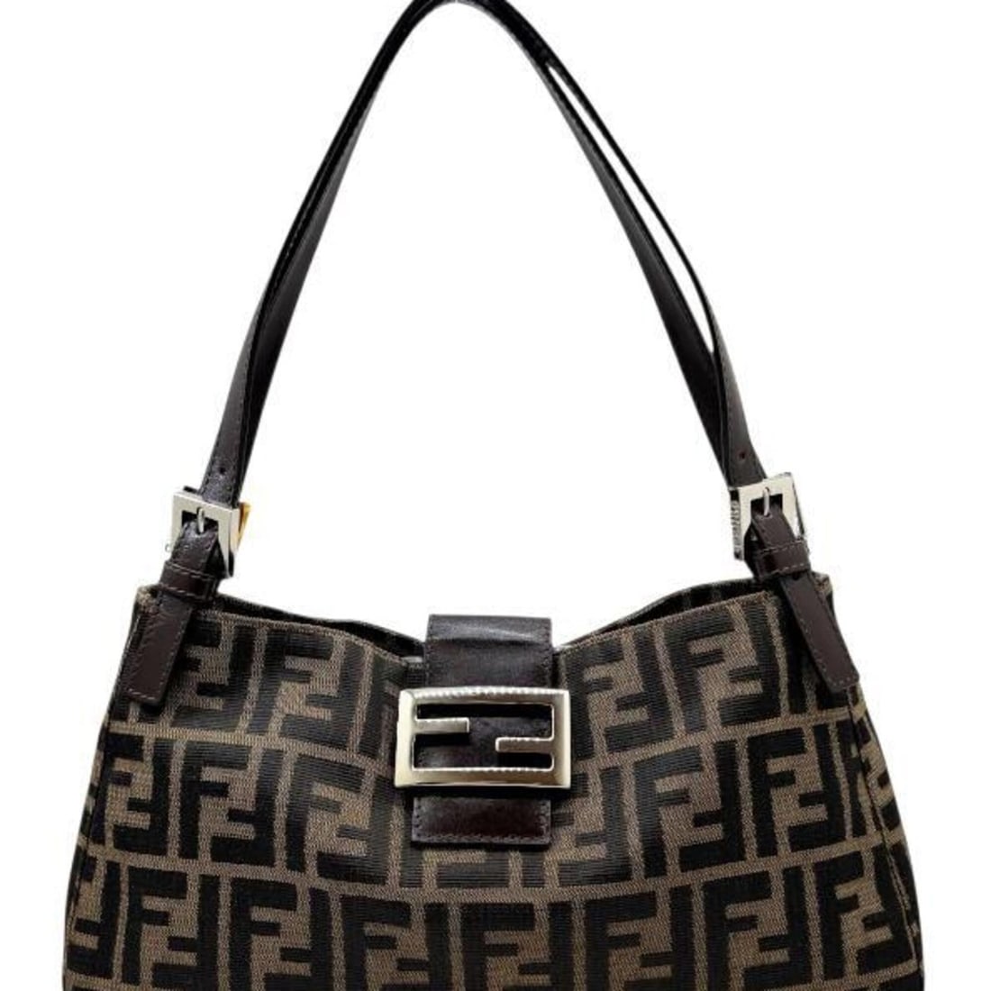 FENDI Zucca pattern hobo bag, brown/khaki shoulder FF canvas, leather, Mamma Bucket style, handbag,: --- Catalog ---Category: SizeSize (HxWxD): 15cm x 30cm x 6cm / 5.9'' x 11.81'' x 2.36''Category: DesignType: Handbag, Shoulder bagColor: BrownGender: WomenMaterial: Canvas , Leather Category: GeneralB