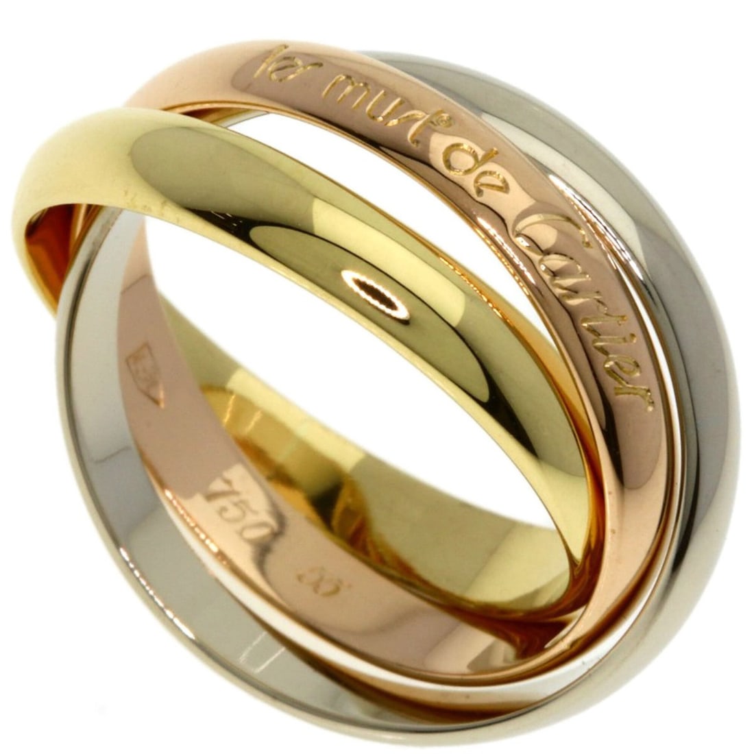 Cartier Trinity #55 Ring - 18K Yellow Gold/18K White Pink Gold Women's CARTIER: --- Catalog ---Category: SizeJP Size: 15US Size: 7.5Category: DesignColor: Yellow goldGender: WomenMaterial: Yellow gold (18K)Category: GeneralBrand: Cartier--- Item List ---Section: ConditionRanking: