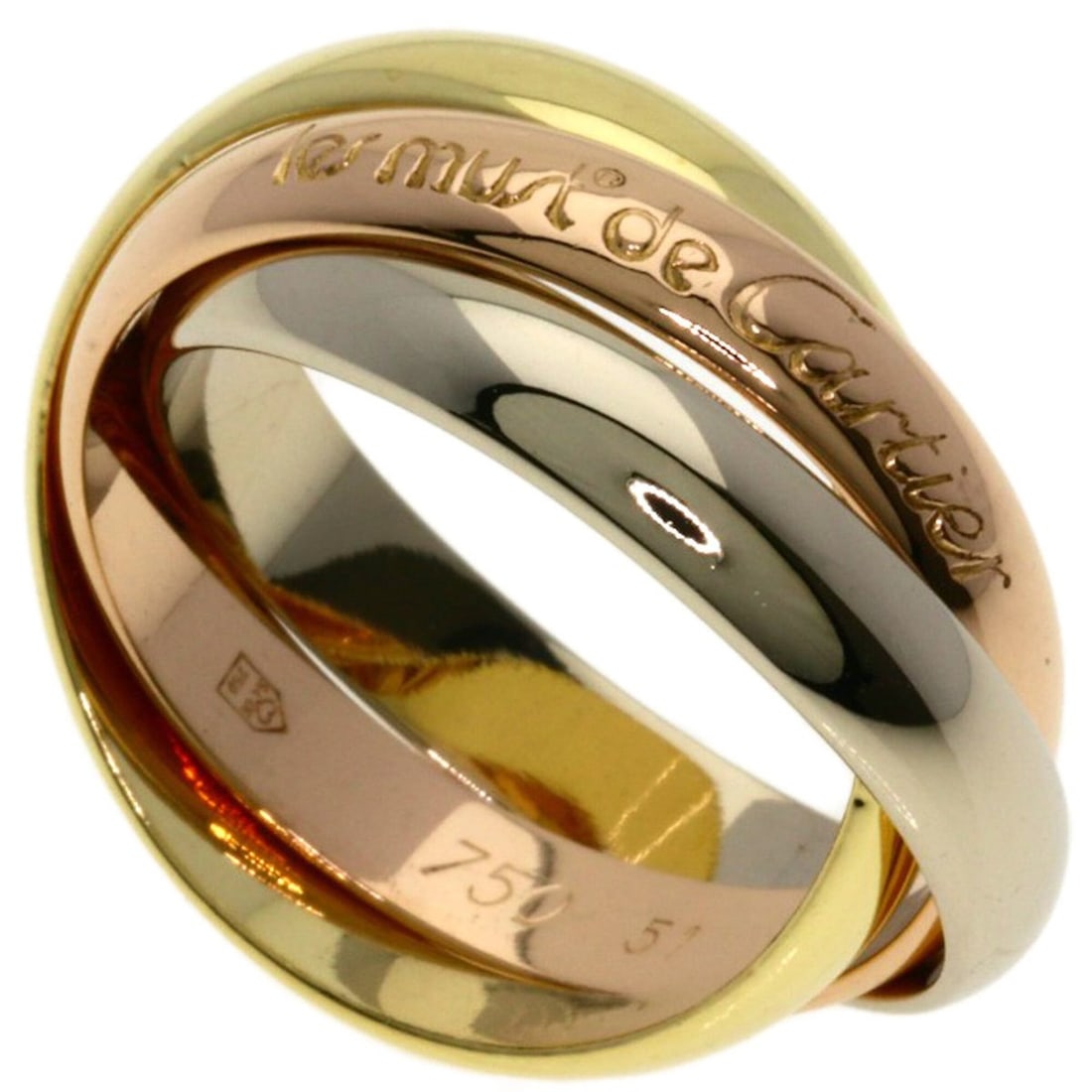 Cartier Trinity #51 Ring - 18K Yellow Gold/18K White Pink Gold Women's CARTIER: --- Catalog ---Category: SizeJP Size: 11US Size: 6Category: DesignColor: Yellow goldGender: WomenMaterial: Yellow gold (18K)Category: GeneralBrand: Cartier--- Item List ---Section: ConditionRanking: R