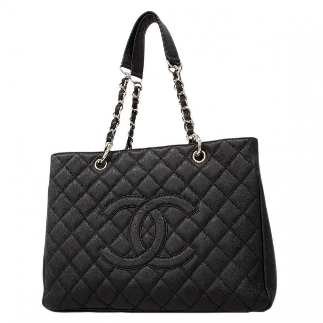 Chanel Tote Bag/Chain Tote, Matelassé Caviar Leather, Black, Women's: --- Catalog ---Category: SizeSize (HxWxD): 25cm x 34cm x 13.5cm / 9.84'' x 13.38'' x 5.31''Category: DesignType: Tote bagColor: BlackGender: WomenMaterial: Grained Calfskin Hardware Color: SilverCateg