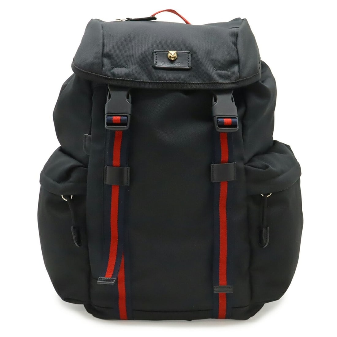 GUCCI Techno Canvas Web Line Sherry Cat Head Backpack Rucksack Leather Black 429037: --- Catalog ---Category: SizeSize (HxWxD): 45cm x 33cm x 15cm / 17.71'' x 12.99'' x 5.9''Category: DesignType: BackpackColor: Black, Green, Navy, Red colorGender: Women,MenMaterial: Canvas Category: G