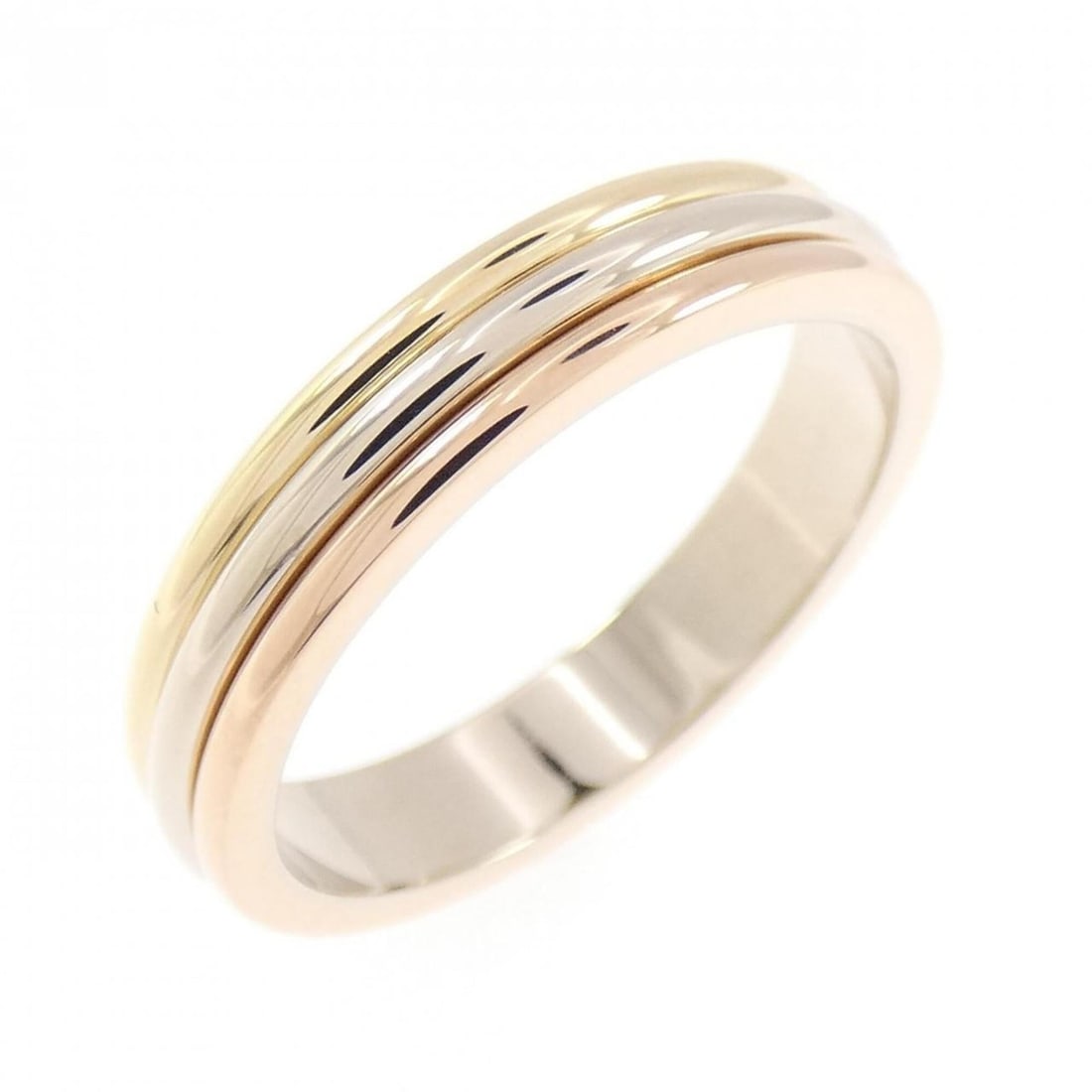 Cartier Three Gold Wedding Ring: --- Catalog ---Category: SizeUS Size: 7Brand Size: 54Category: DesignType: Band ringGender: WomenMaterial: Pink gold (18K), White gold (18K), Yellow gold (18K)Category: GeneralBrand: Cartier--- Item