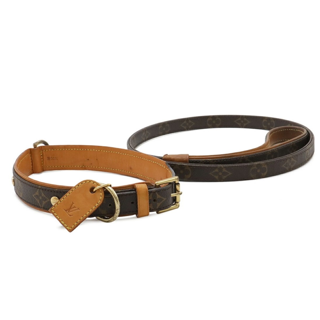 LOUIS VUITTON Monogram Leash Baxter GM Collier Dog and Collar Set (M58055, M58070) (1 of 10)