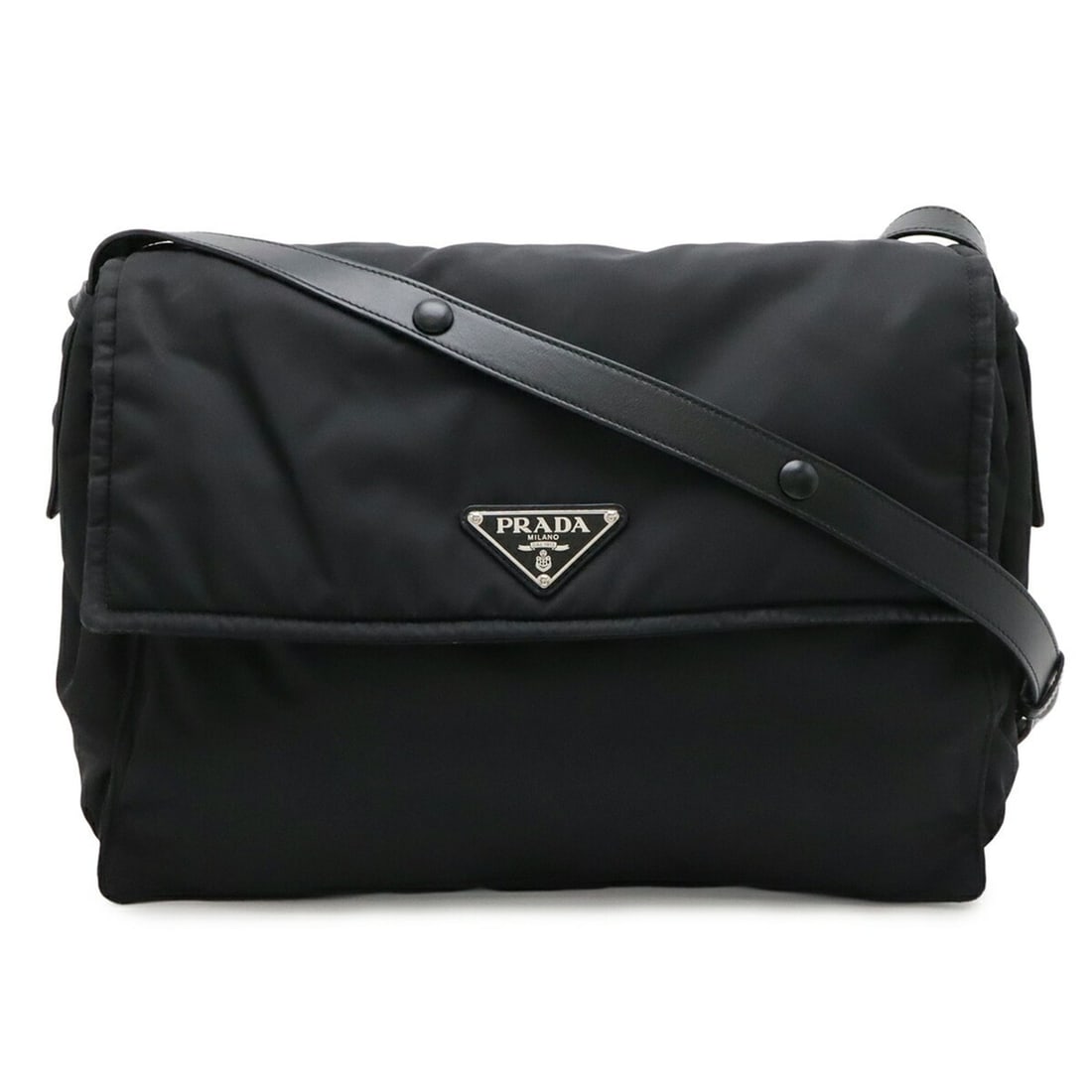 PRADA Re-Nylon Triangle Padded Shoulder Bag/Handbag, Leather, Black (NERO) 1BD256 (1 of 10)