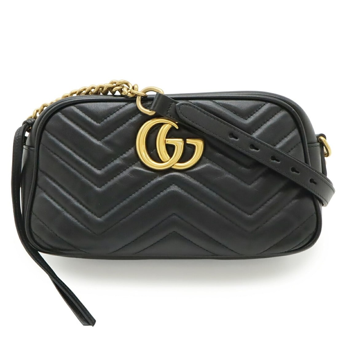 GUCCI GG Marmont Shoulder Bag, Pouch, Chain Quilted Leather, Black, 447632: --- Catalog ---Category: SizeWeight: 390g / 13.75oz.Size (HxWxD): 14cm x 23.5cm x 7cm / 5.51'' x 9.25'' x 2.75''Strap Length: 134cm / 52.75''Category: DesignType: Pochette, Shoulder bagColor: BlackGen