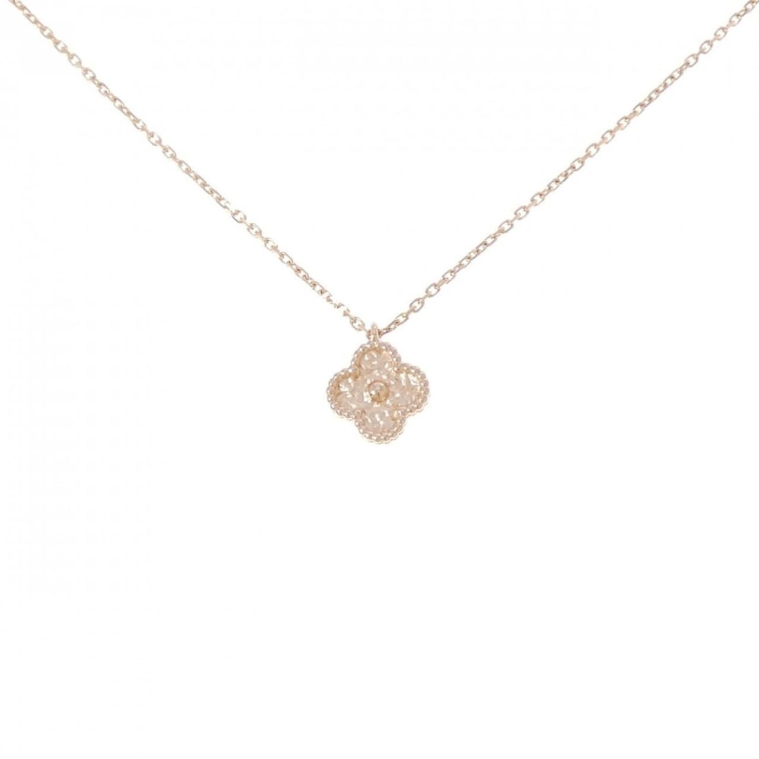 Van Cleef & Arpels Sweet Alhambra Necklace: --- Catalog ---Category: SizePendant Size: 9.3mm x 9.3mm / 0.36'' x 0.36''Neck Circumference: 40 cm / 15.74''Category: DesignGender: WomenMaterial: Pink gold (18K)Pendant Type: PendantNecklace Type: