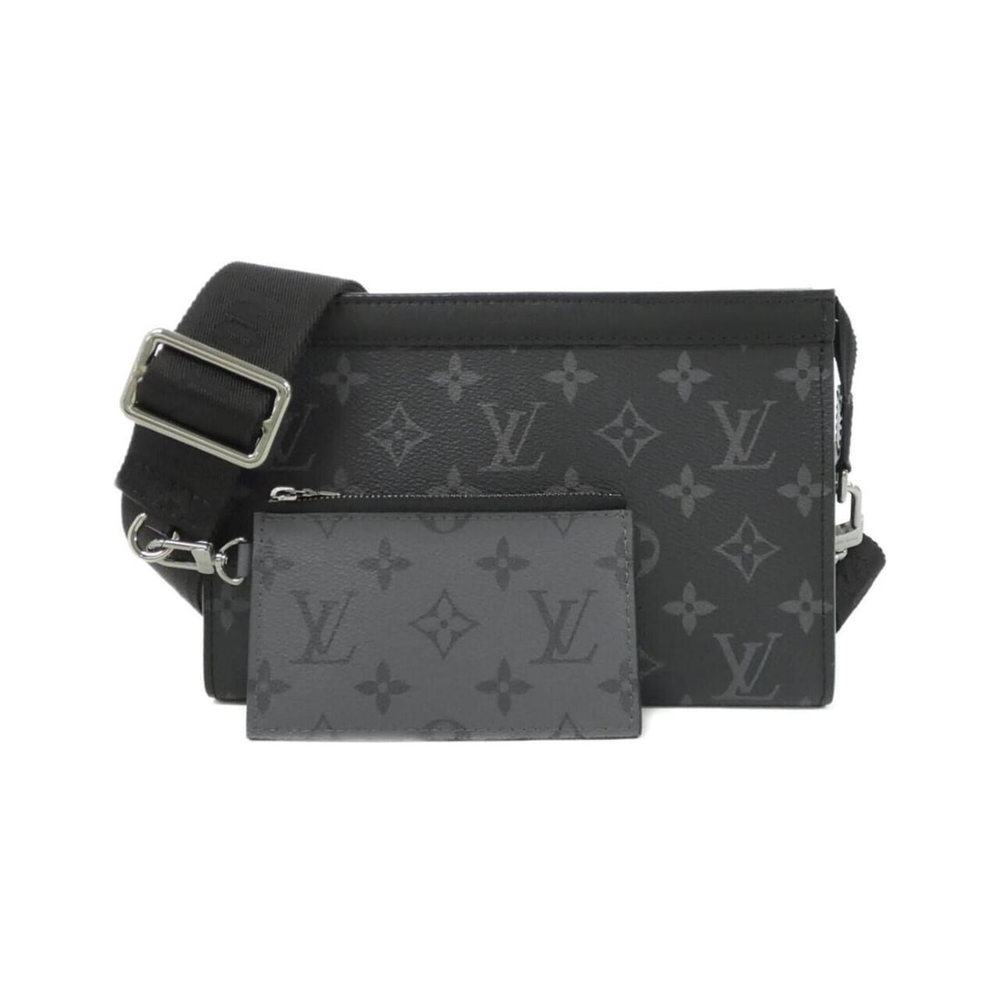 Louis Vuitton Monogram Eclipse Reverse Gaston Wearable Wallet M81124 Shoulder Bag: --- Catalog ---Category: SizeSize (HxWxD): 14cm x 22cm x 4cm / 5.51'' x 8.66'' x 1.57''Category: DesignType: Pouch, Shoulder bagColor: Black, GrisGender: MenMaterial: Coated canvas Hardware Color: Sil