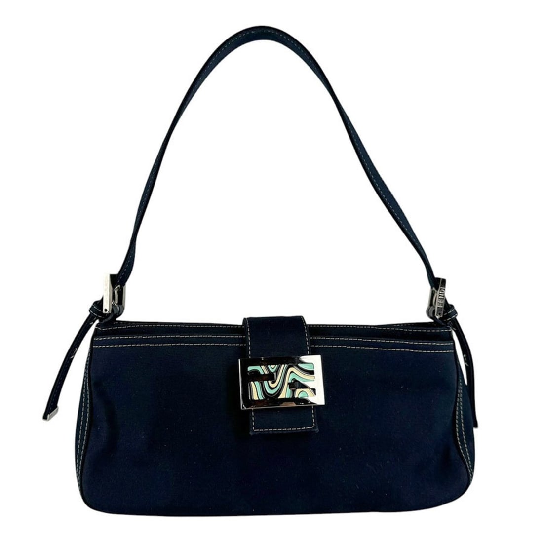 Fendi FENDI Shoulder Bag, Canvas, Navy, Silver, Women's z9600: --- Catalog ---Category: SizeSize (HxWxD): 11cm x 28cm x 7.5cm / 4.33'' x 11.02'' x 2.95''Category: DesignType: Shoulder bagColor: NavyGender: WomenMaterial: Canvas Category: GeneralBrand: FendiCountr