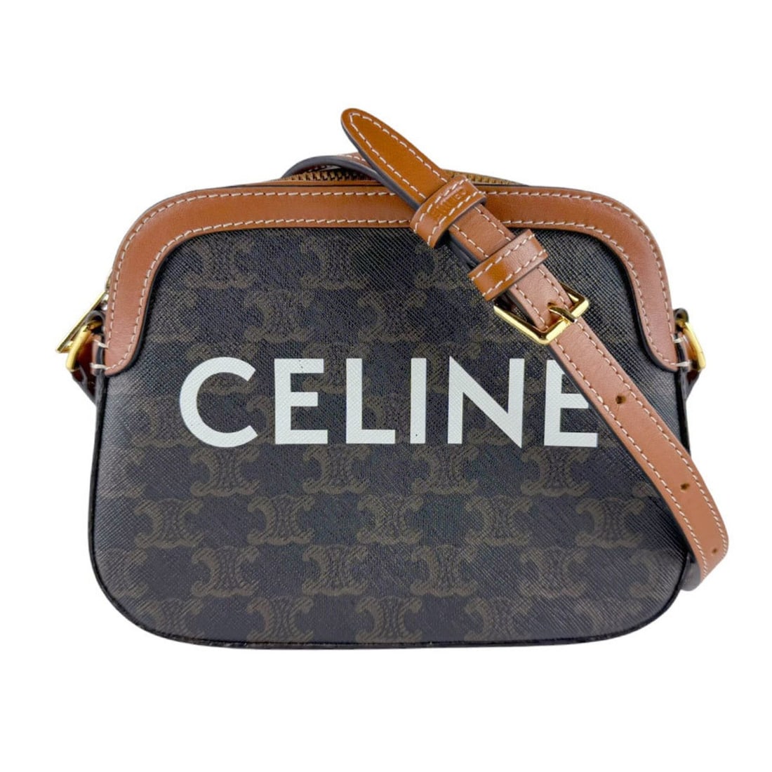 Celine Triomphe Small Leather Camera Bag, Brown, Women's (z9605): --- Catalog ---Category: SizeSize (HxWxD): 15cm x 19.5cm x 5cm / 5.9'' x 7.67'' x 1.96''Category: DesignType: Shoulder bagColor: BrownGender: WomenMaterial: PVC , Leather Category: GeneralBrand: Celin