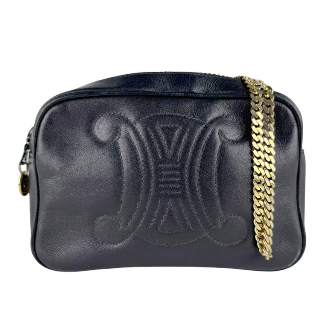 Celine CELINE Crossbody Shoulder Bag Leather Metal Black Gold Women's z9606: --- Catalog ---Category: SizeSize (HxWxD): 12cm x 19cm x 6cm / 4.72'' x 7.48'' x 2.36''Category: DesignType: Shoulder bagColor: BlackGender: WomenMaterial: Leather Category: GeneralBrand: CelineCountr