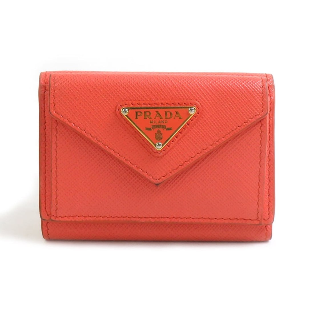 Prada PRADA Tri-fold Wallet Leather Orange Men's Women's r11161a: --- Catalog ---Category: SizeSize (HxWxD): 7.3cm x 10cm x 2.5cm / 2.87'' x 3.93'' x 0.98''Category: DesignType: Wallet (tri-fold)Color: OrangeGender: Men,WomenMaterial: Leather Category: GeneralBrand: