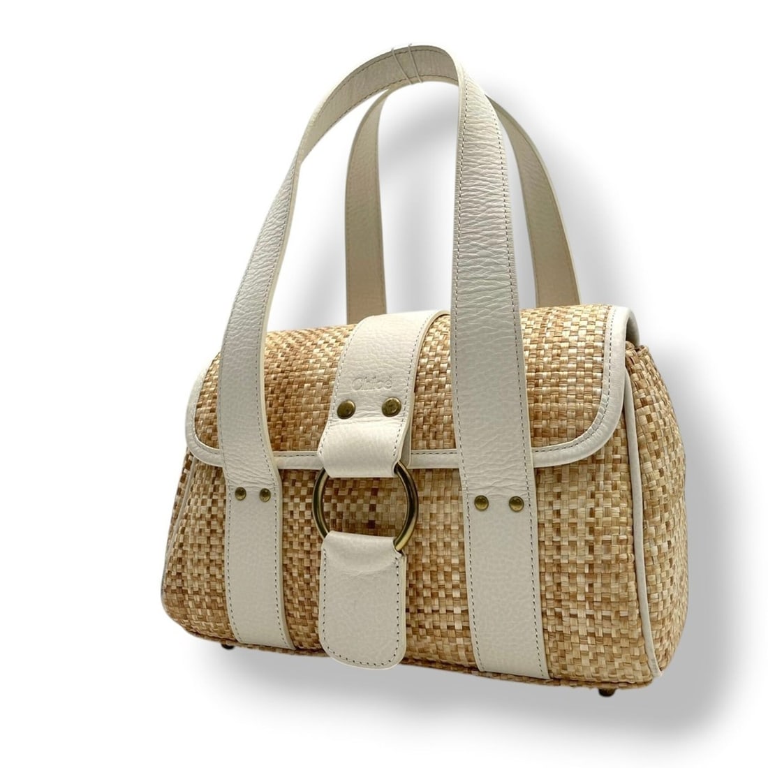 Chloé Chloe Marcie Basket Straw and Leather Handbag, Beige with Gold Hardware, Women's, Size S58 (1 of 19)