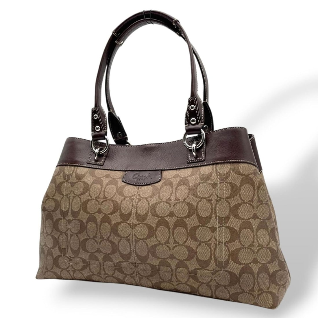Coach Signature Tote Bag, PVC Leather, Beige/Brown, One-Shoulder, F15705 S9 (1 of 20)