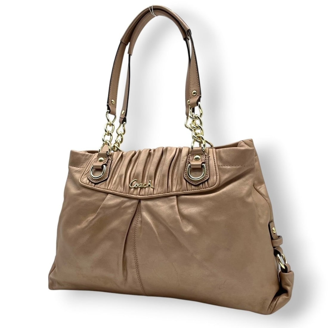 Coach Ashley Leather Carryall Handbag Tote Bag, Pink Beige, Women's, S80: --- Catalog ---Category: SizeSize (HxWxD): 25cm x 40cm x 13cm / 9.84'' x 15.74'' x 5.11''Category: DesignType: Handbag, Tote bagColor: Gold, Pink beigeGender: WomenMaterial: Leather Category: GeneralM