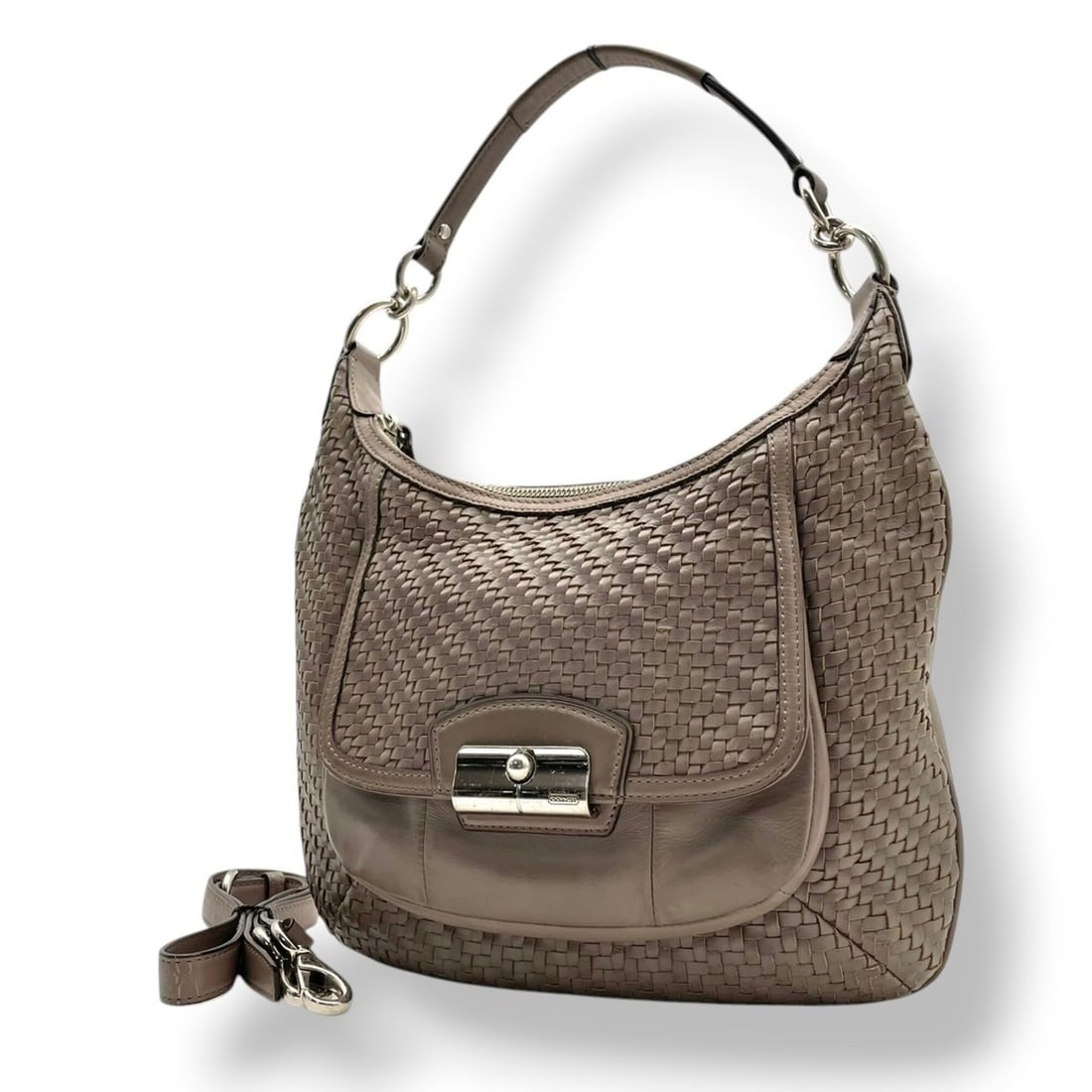 Coach 19314 Madison Leather Woven Lindsay Shoulder Bag Intrecciato Grey Women's S58: --- Catalog ---Category: SizeSize (HxWxD): 31cm x 32cm x 5cm / 12.2'' x 12.59'' x 1.96''Category: DesignType: Handbag, Shoulder bagColor: GrayGender: WomenMaterial: Leather , Canvas Category: GeneralM