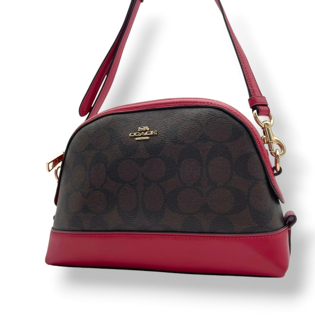 Coach F76674 Shoulder Bag Crossbody Signature PVC Leather Brown Wine Red Bicolor Women's S98: --- Catalog ---Category: SizeSize (HxWxD): 17cm x 24cm x 8cm / 6.69'' x 9.44'' x 3.14''Category: DesignType: Shoulder bagColor: Brown, Red color, WineGender: WomenMaterial: PVC , Leather Category: Gen