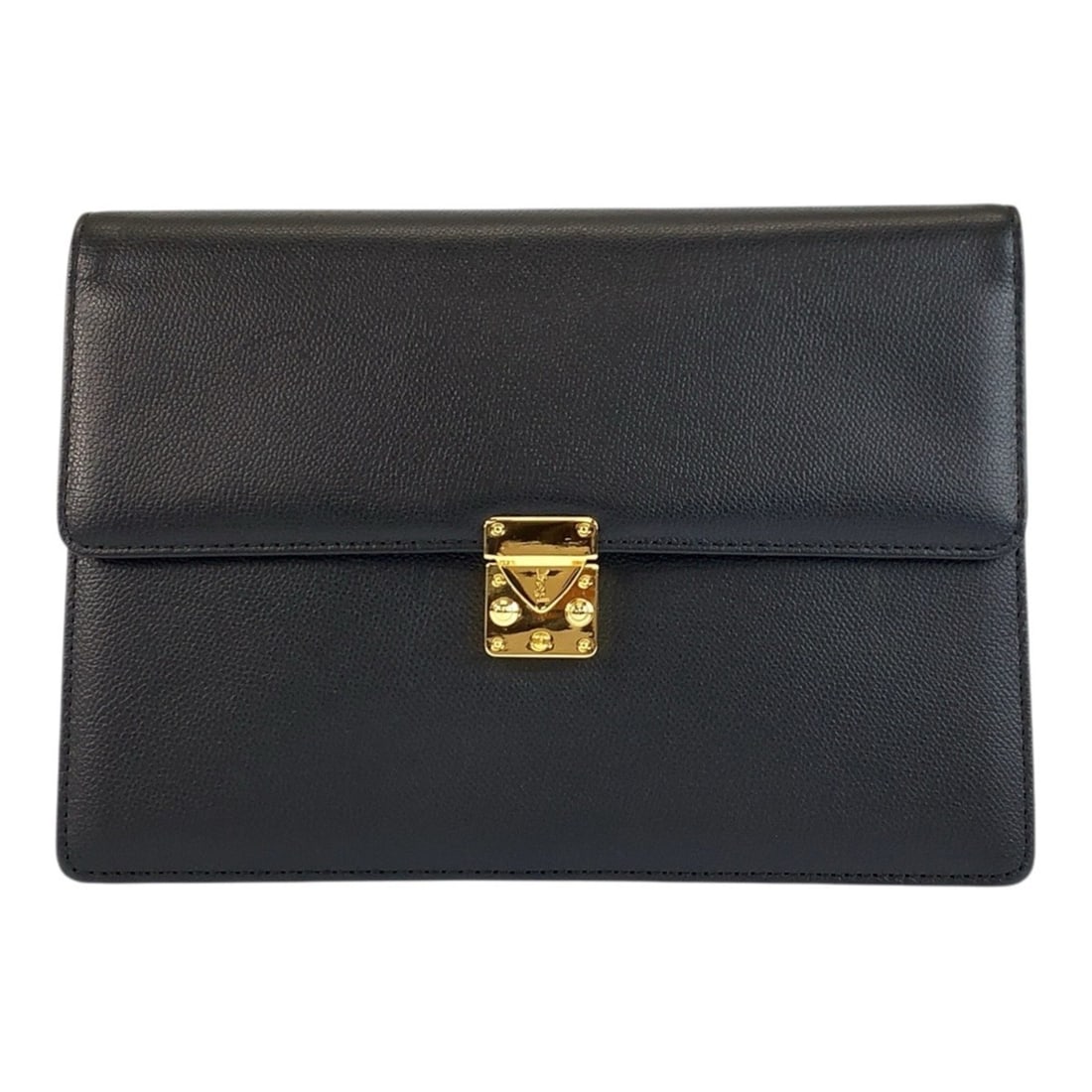 YVES SAINT LAURENT Vintage YSL Black Leather Clutch Bag with Gold Hardware for Men (1 of 12)