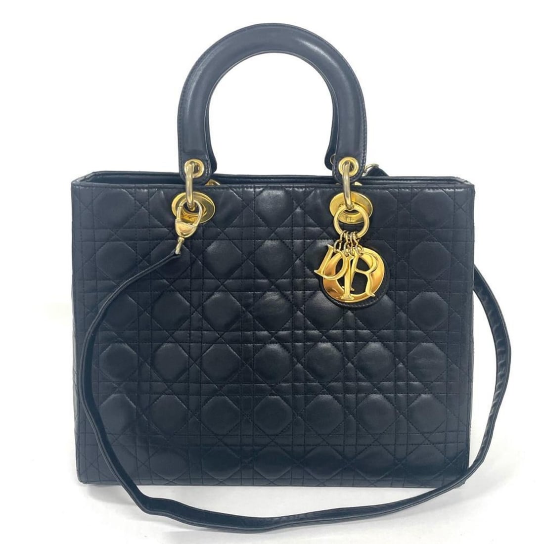 Christian Dior Dior Lady Cannage Large Handbag, 2-Way, Lambskin, CAL44560, Black with Gold Hardware: --- Catalog ---Category: SizeSize (HxWxD): 25.5cm x 32cm x 11.5cm / 10.03'' x 12.59'' x 4.52''Category: DesignType: HandbagColor: BlackGender: WomenMaterial: Leather Hardware Color: GoldLeather/Fur
