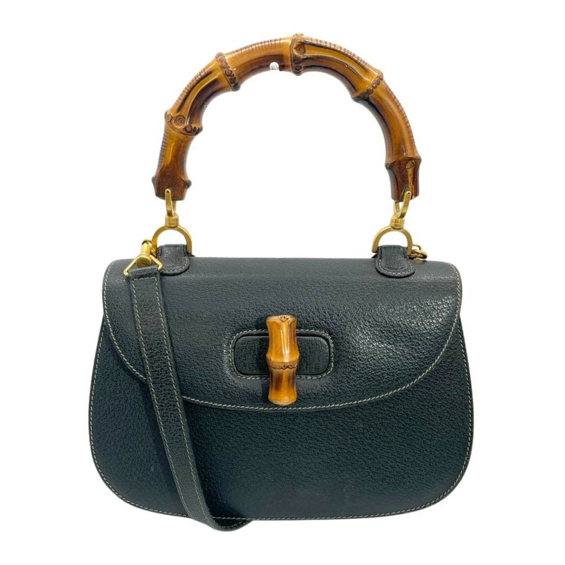 Gucci Bamboo Handbag, Leather, 000 29 0633, Green, Gold Hardware, Women's: --- Catalog ---Category: SizeSize (HxWxD): 16cm x 25cm x 6.5cm / 6.29'' x 9.84'' x 2.55''Category: DesignType: HandbagColor: GreenGender: WomenMaterial: Leather Hardware Color: GoldCategory: