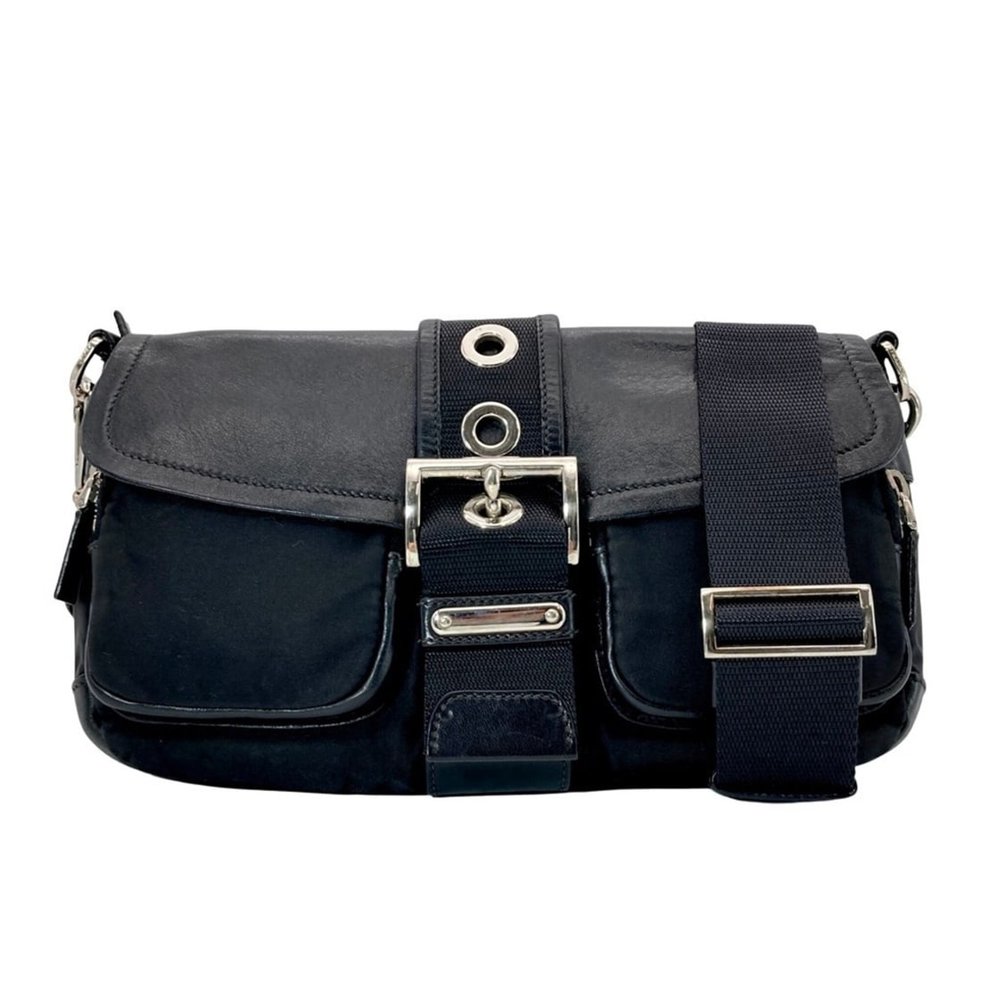 Prada PRADA Shoulder Bag 2WAY BR2417 Black Leather Nylon: --- Catalog ---Category: SizeSize (HxWxD): 18cm x 25cm x 9cm / 7.08'' x 9.84'' x 3.54''Category: DesignType: Shoulder bagColor: BlackGender: WomenMaterial: Leather , Nylon Category: GeneralMPN: