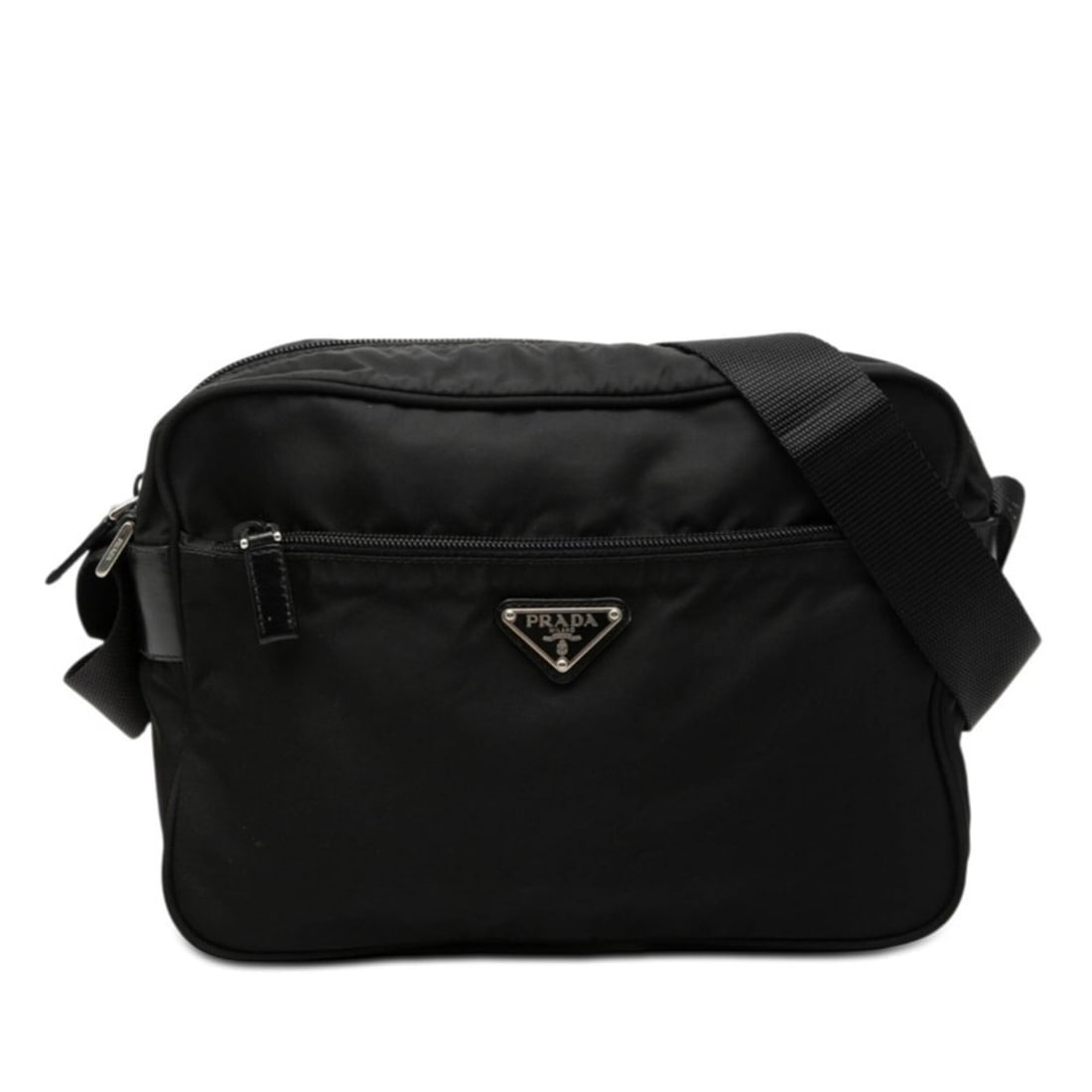 Prada Triangle Logo Plate Crossbody Shoulder Bag, Black Nylon Leather, Women's PRADA: --- Catalog ---Category: SizeStrap Drop: 60cm / 23.62''Size (HxWxD): 19cm x 26.5cm x 7cm / 7.48'' x 10.43'' x 2.75''Category: DesignType: Shoulder bagColor: BlackGender: WomenClosure: ZipperMaterial: 