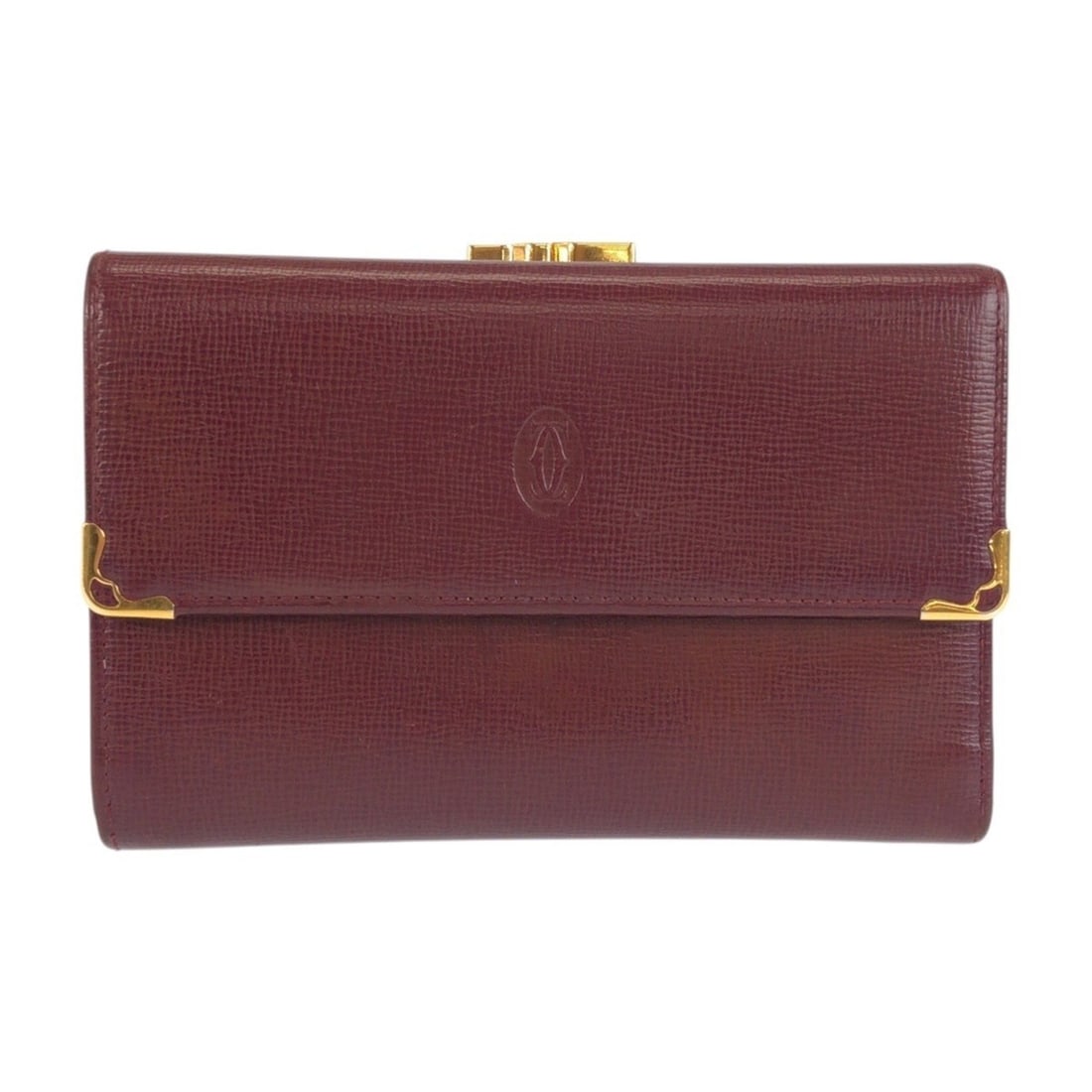 CARTIER Cartier Must Line Wine Red Bordeaux Gold Hardware Leather Folding Wallet Compact for Women: --- Catalog ---Category: SizeSize (HxWxD): 10cm x 15cm x 2.5cm / 3.93'' x 5.9'' x 0.98''Category: DesignType: Wallet (tri-fold)Color: Bordeaux, Wine redGender: WomenMaterial: Leather Category: General