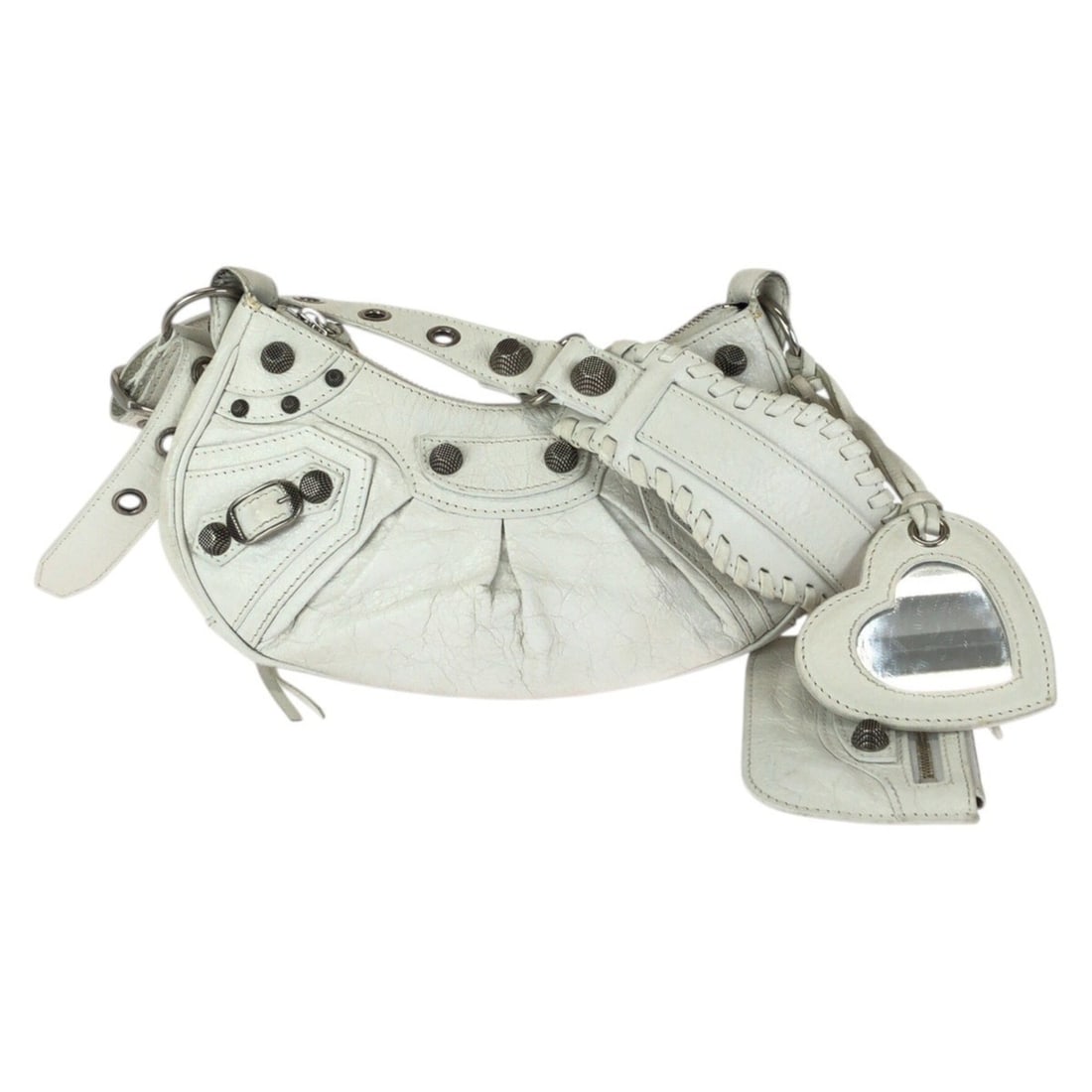 BALENCIAGA Le Cagole XS White Leather Shoulder Bag with Silver Hardware (671309) - Women's: --- Catalog ---Category: SizeSize (HxWxD): 13cm x 20cm x 6cm / 5.11'' x 7.87'' x 2.36''Category: DesignType: Pochette, Shoulder bagColor: WhiteGender: WomenMaterial: Leather Category: GeneralMPN: 6713
