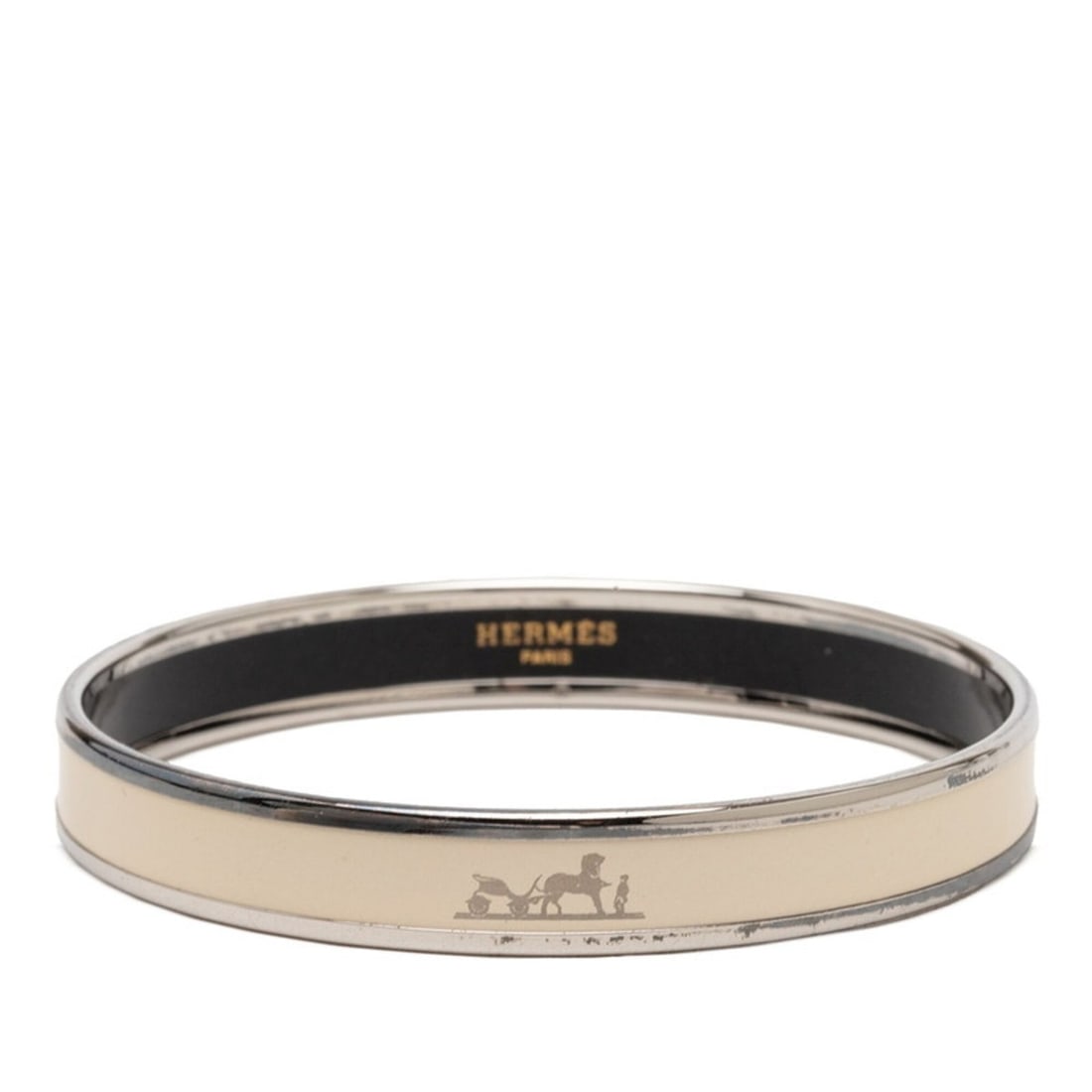 Hermes Email PM Bangle, Silver, Ivory Metal Enamel, Women's (1 of 20)