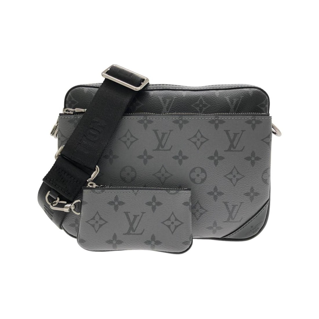 Louis Vuitton Monogram Eclipse Reverse Trio Messenger M69443 Shoulder Bag: --- Catalog ---Category: SizeSize (HxWxD): 18cm x 24cm x 4.5cm / 7.08'' x 9.44'' x 1.77''Category: DesignType: Pouch, Shoulder bagColor: Black, GrisGender: MenMaterial: Coated canvas Hardware Color: