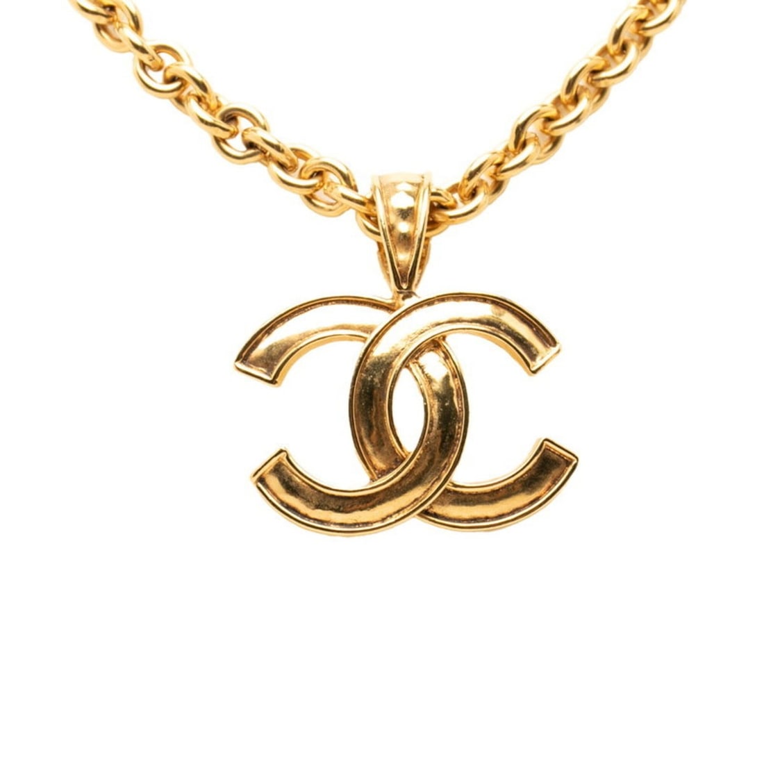 Chanel Coco Mark Vintage Chain Pendant Necklace, Gold Plated, Women's.: --- Catalog ---Category: SizePendant Size: 48mm x 42.4mm / 1.88'' x 1.66''Neck Circumference: 50 cm / 19.68''Category: DesignColor: GoldGender: WomenMaterial: Gold platingNecklace Type: Pendant neckla