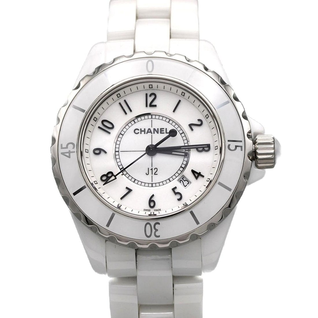 Chanel J12 33mm Ceramic H0968 Quartz Watch: --- Catalog ---Category: SizeWrist Size: 17.5cm / 6.88''Case Diameter: 33mm / 1.3''Category: DesignType: WristwatchGender: WomenColor (Dial): WhiteMaterial (Band): CeramicMaterial (Case): CeramicCateg