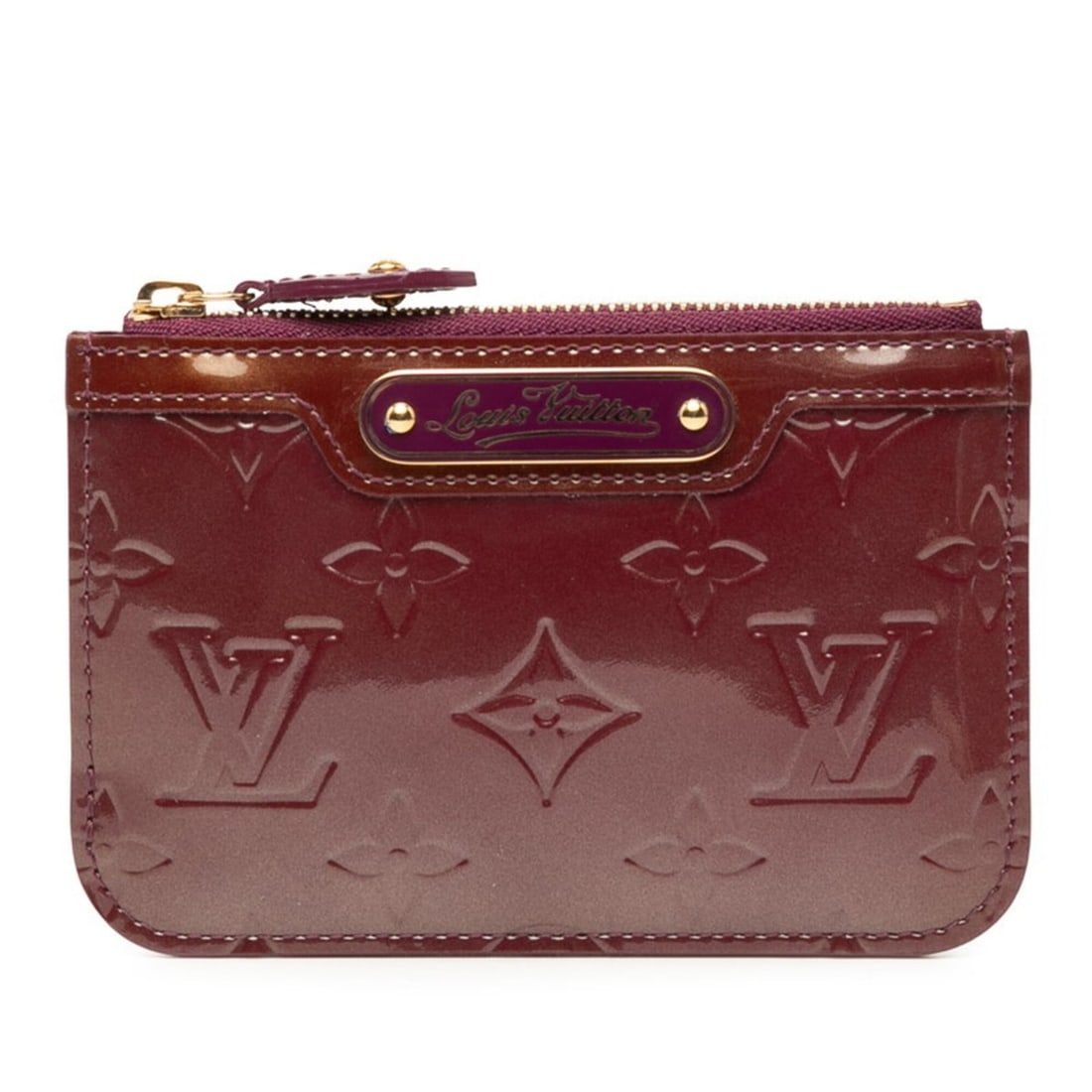 Louis Vuitton Monogram Vernis Pochette Clé NM Wallet/Coin Purse M93560 Wine Red Patent Leather: --- Catalog ---Category: SizeSize (HxWxD): 8.5cm x 13cm / 3.34'' x 5.11''Category: DesignType: Coin purse/coin caseColor: Red colorGender: WomenMaterial: Patent leather Category: GeneralLine: Monogram